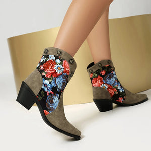 Korta Cowboyboots med Blommor
