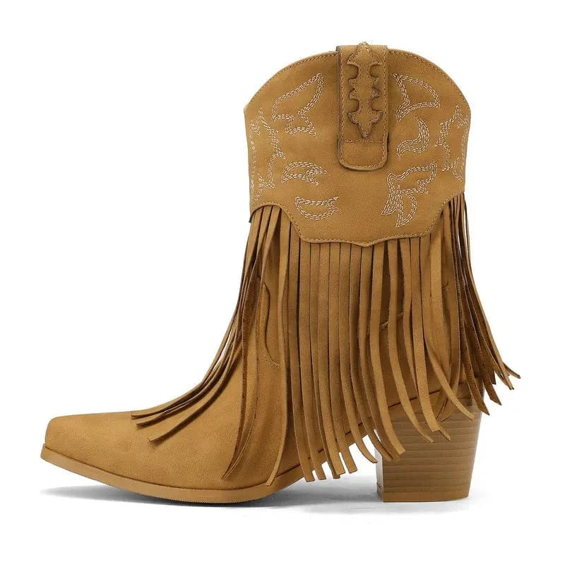 Korta Cowgirl Boots i Mocka med Fransar
