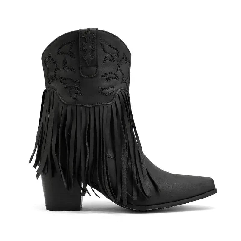 Korta Cowgirl Boots i Mocka med Fransar