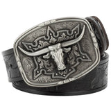 Läderbälte western longhornspänne Silver Svart / 95cm