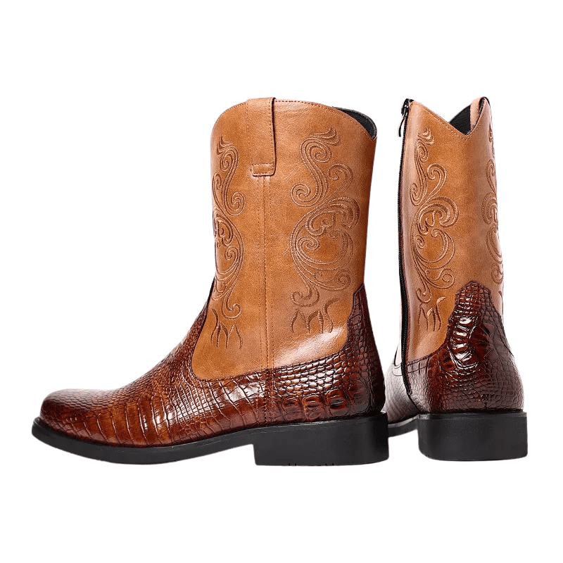 Låga Cowboy Boots Herr i Alligatormönster med Dragkedja