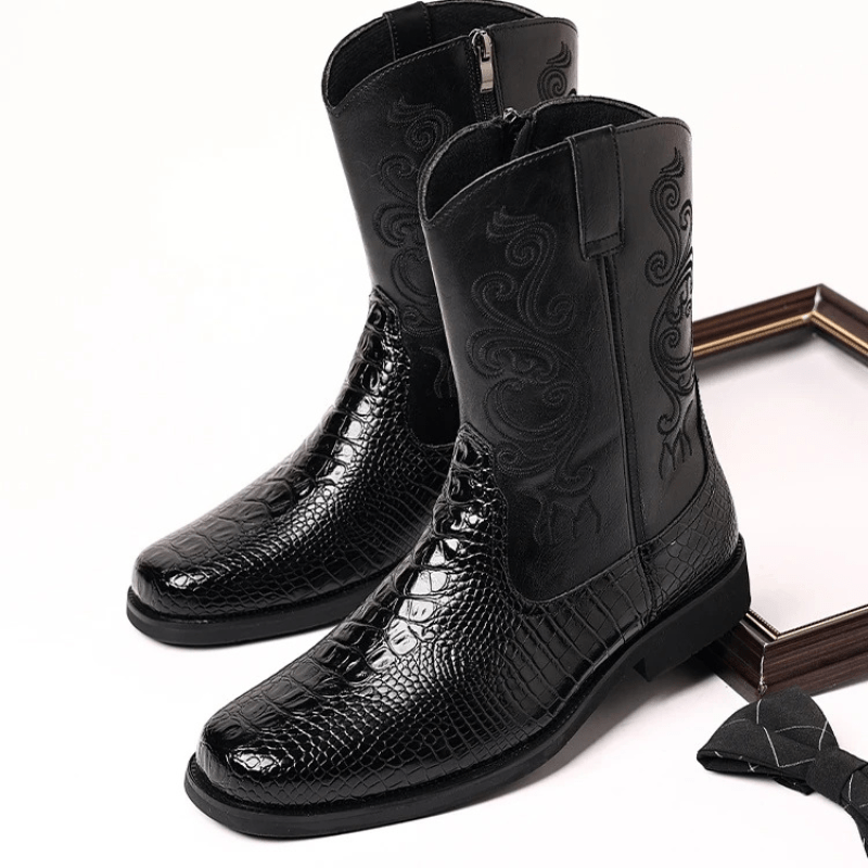 Låga Cowboy Boots Herr i Alligatormönster med Dragkedja