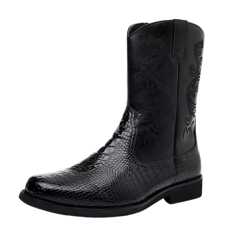 Låga Cowboy Boots Herr i Alligatormönster med Dragkedja Svart / 39.5