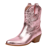 Låga cowboyboots i glänsande läderlook med broderi Rosa / 35
