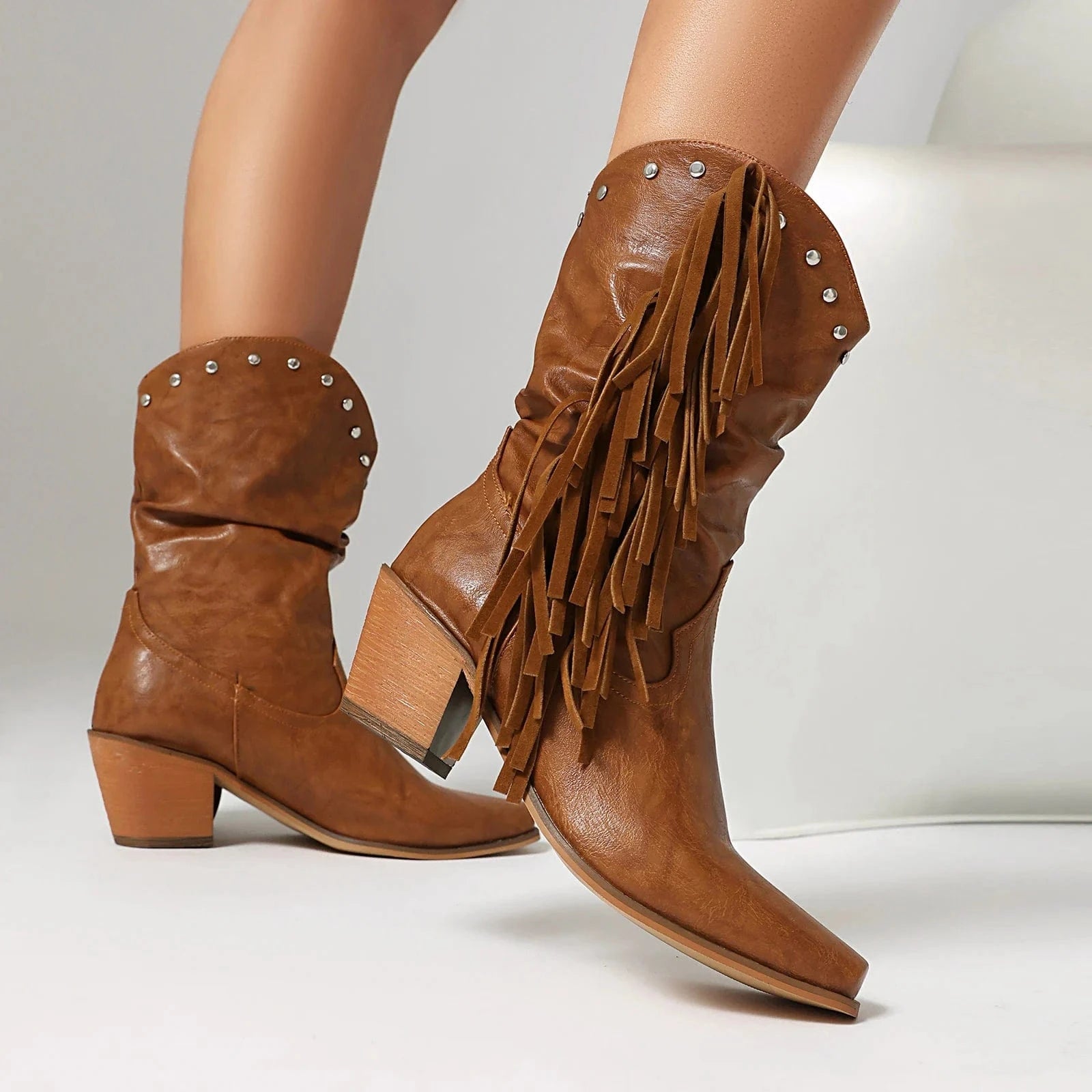 Låga Cowboyboots i Slouchy Stil med Fransar för Dam