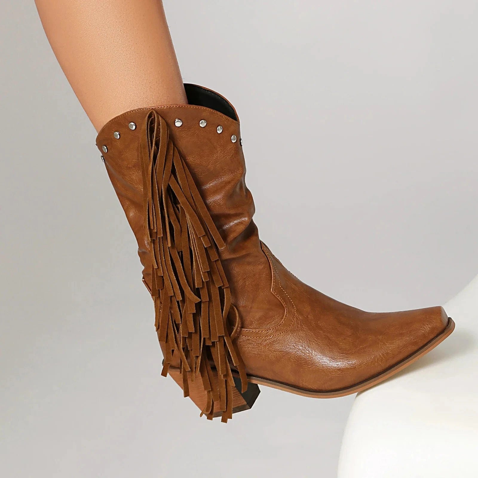Låga Cowboyboots i Slouchy Stil med Fransar för Dam