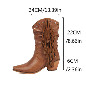 Låga Cowboyboots i Slouchy Stil med Fransar för Dam