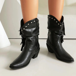 Låga Cowboyboots i Slouchy Stil med Fransar för Dam