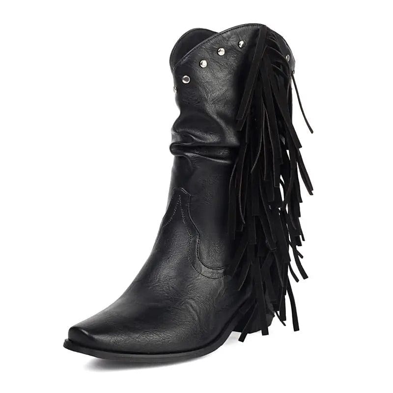 Låga Cowboyboots i Slouchy Stil med Fransar för Dam Svart / 35