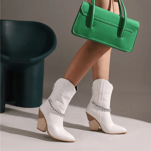 Låga Cowboyboots med Kedja och Hög Klack