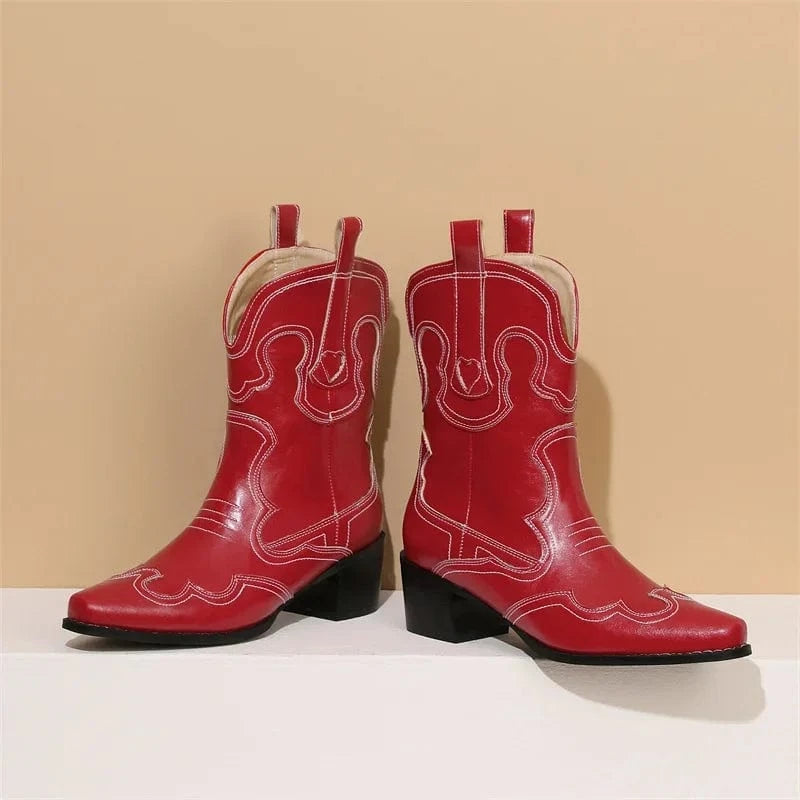 Låga Cowboyboots med Kontrastsöm för Dam