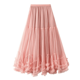 Lång A-linjeformad tyllkjol med en finstämd volang nedtill Rosa / One Size