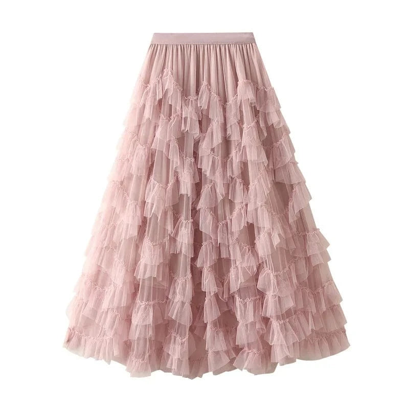 Lång kjol tyll Rosa / One Size