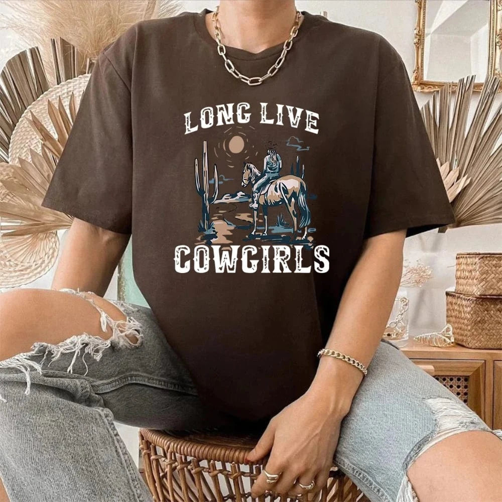 "Long Live Cowgirls" T-shirt Kaffebrun / S