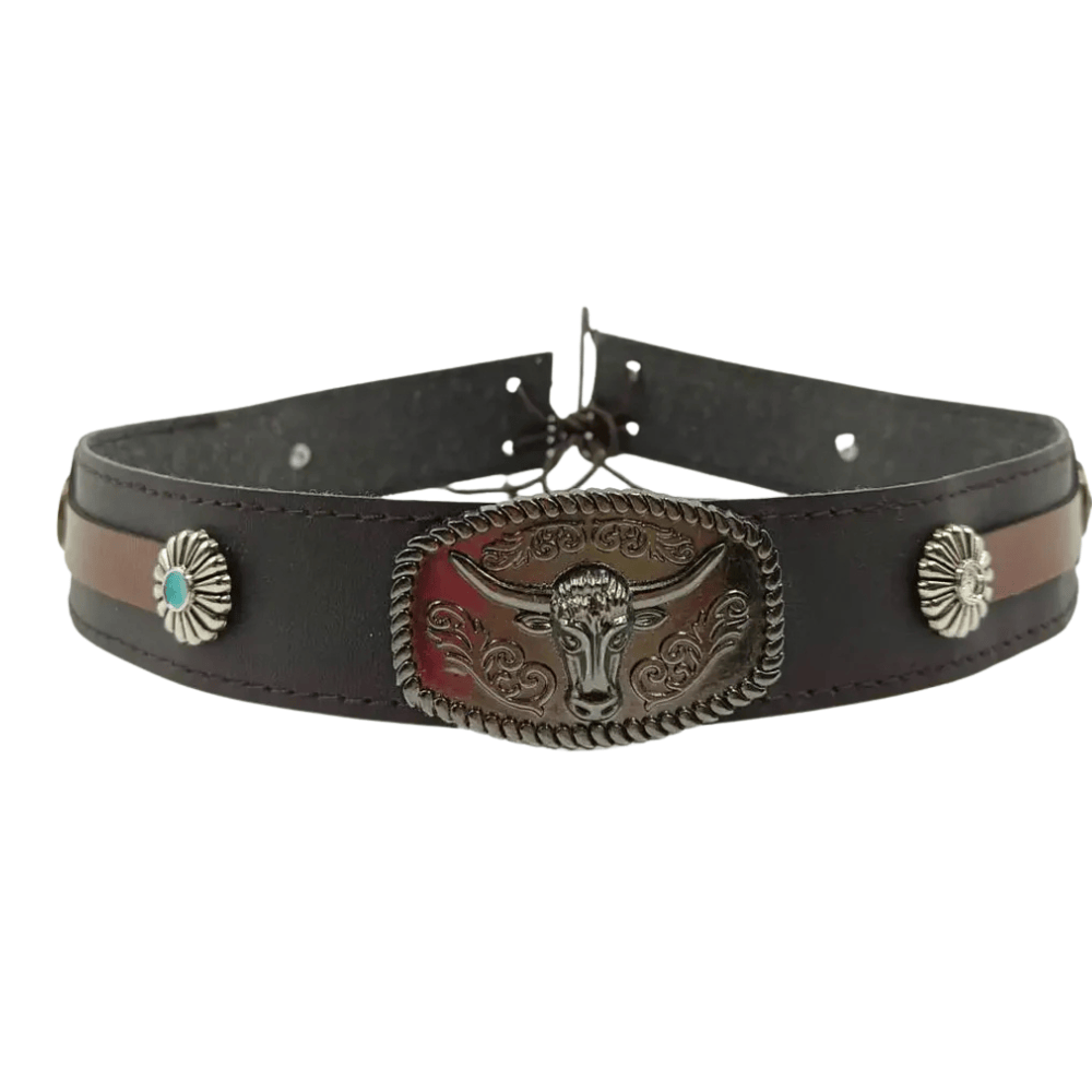 Longhorn cowboyhattband för herr Mörkbrun / 56-58cm