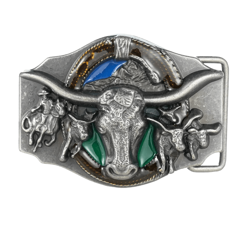 Longhorn Färgade Detaljer Bältesspänne Silver