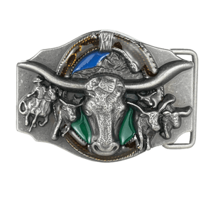 Longhorn Färgade Detaljer Bältesspänne Silver