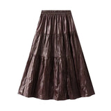 Maxikjol i plisserad skinnimitation Claret / One Size