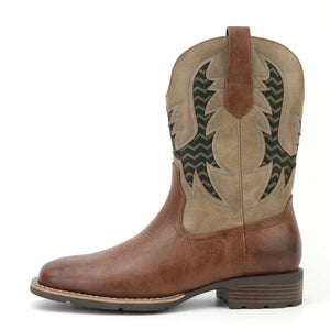 Tvåfärgade Cowboy Boots Herr med Fyrkantig Tå Brun / 40