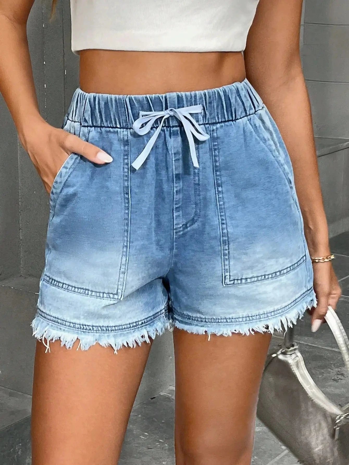 Mjuka jeans shorts med dragsko Ljusblå / XS