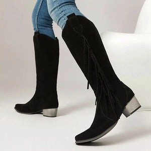 Moderna Cowgirl Boots i Mocka med Fransar