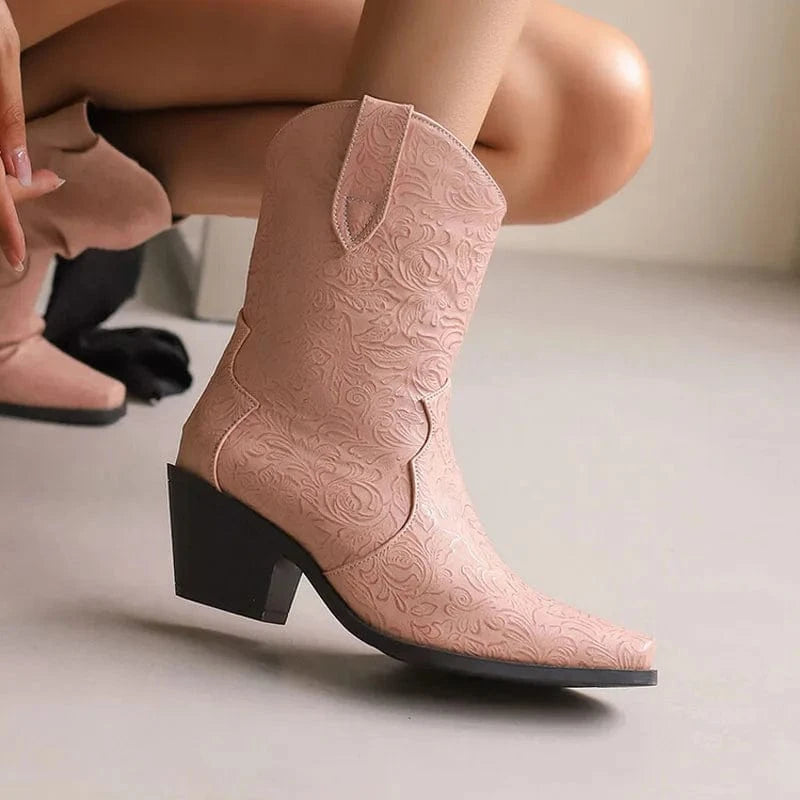 Mönstrade Låga Cowboyboots för Dam