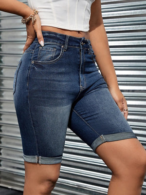Mörkblå slim jeans shorts
