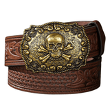 Mörkbrunt cowboybälte Skalle / 120cm