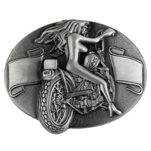 Motorcykel Bältesspänne "Pin Up Ryttare" Silver