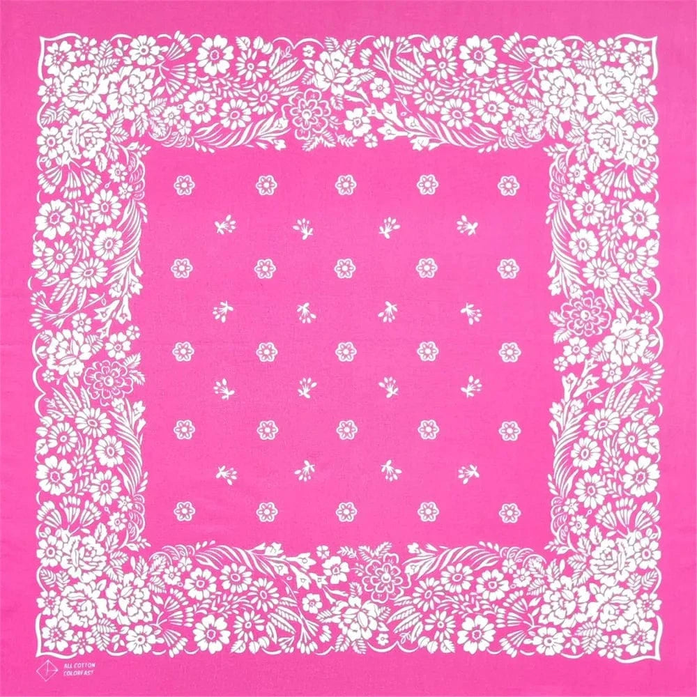 Neonrosa Bandana med Vitt Blomstermönster Neonrosa
