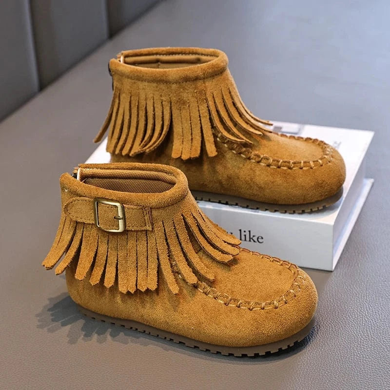Cowboyboots för Barn i Mjuk Mockastil med Fransar