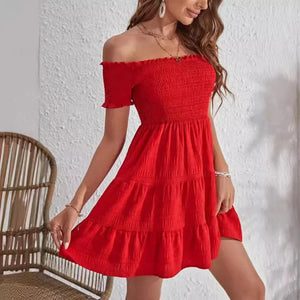Off shoulder klänning röd