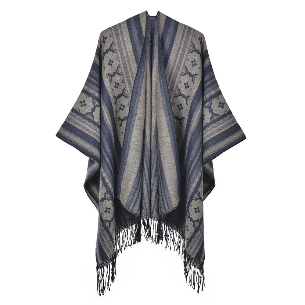 Oppen poncho dam Marinblå / One Size