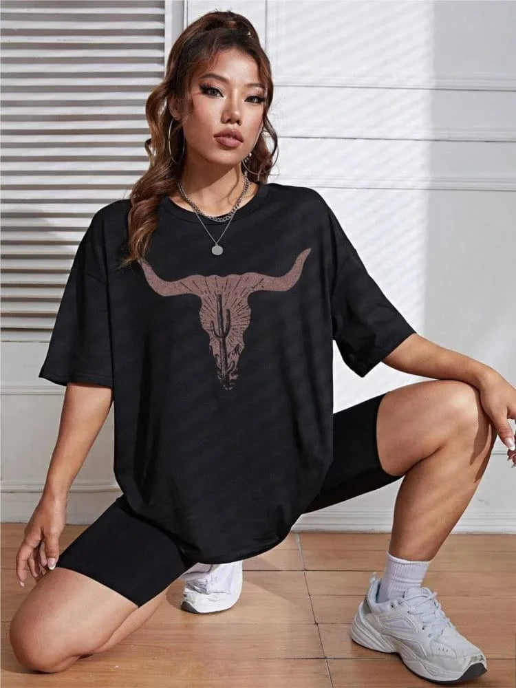 Oversize tshirt för dam med buffelkranium