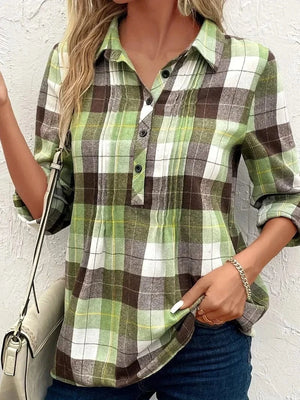 Plus size grön rutig popover-skjorta för dam Grön / 1XL