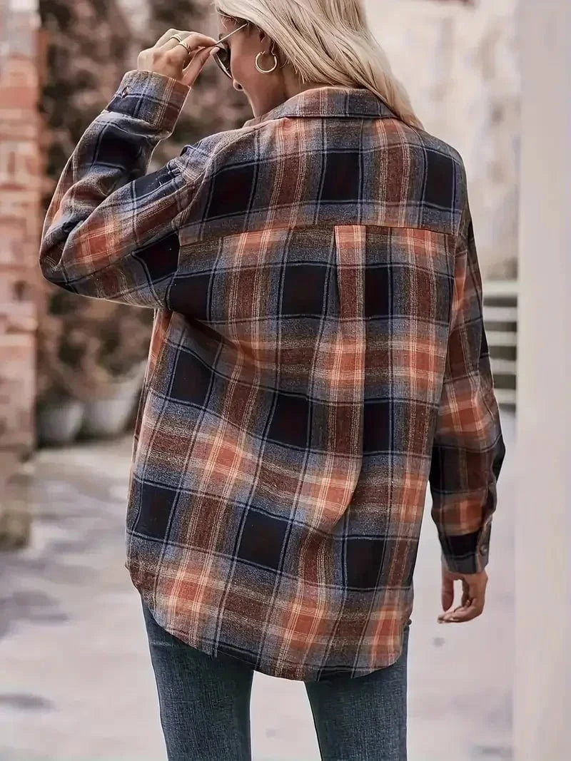 Plus size rutig flanellskjorta dam