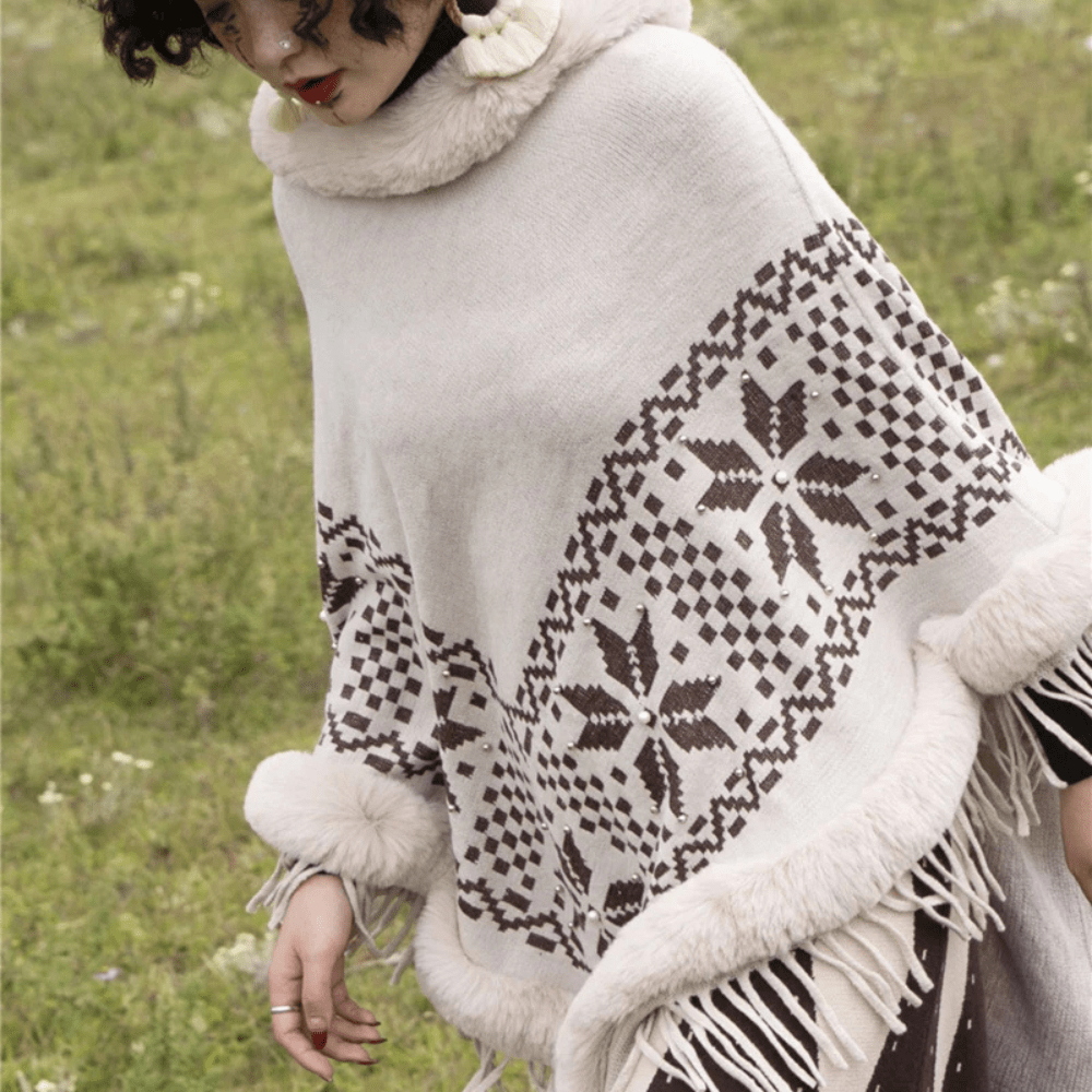 Poncho med päls