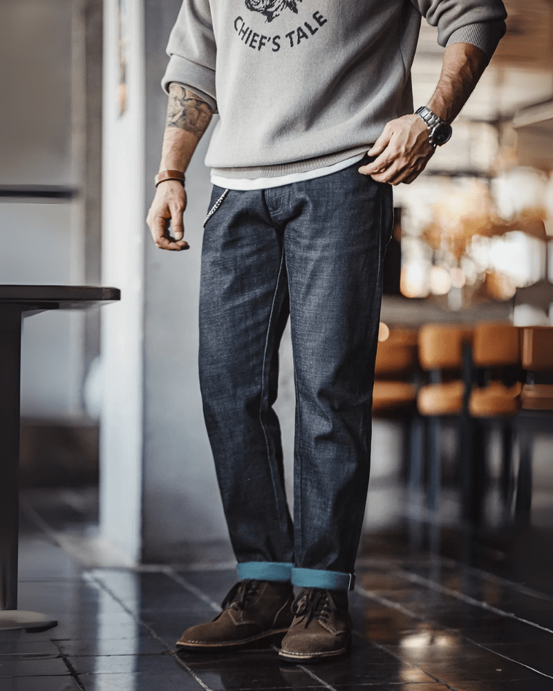 Raw denim jeans