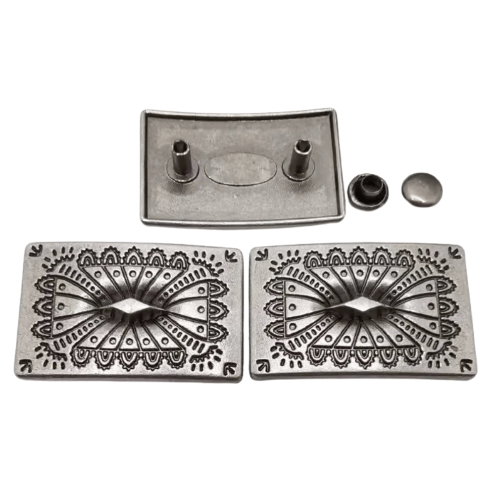 Rektangulär concho i vintagemetall Antik silver