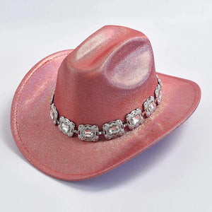 Rhinestone Fedora Cowboyhatt Ceriserosa / One Size