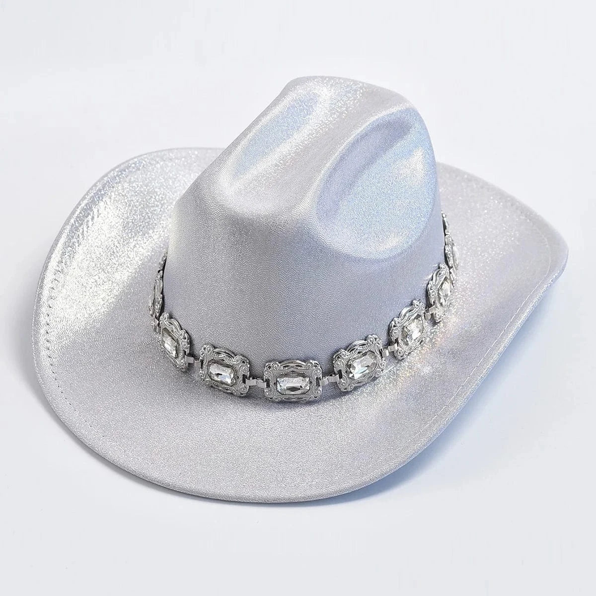Rhinestone Fedora Cowboyhatt Silver / One Size