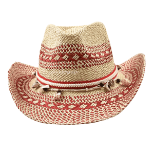 Röd cowboyhatt i naturstrå med snäckor Röd och beige / One Size