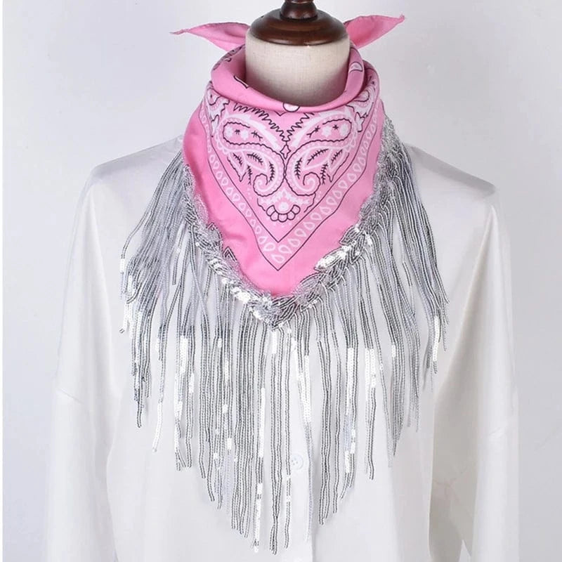 Rosa Cowboy Bandana med Glitterfransar Rosa