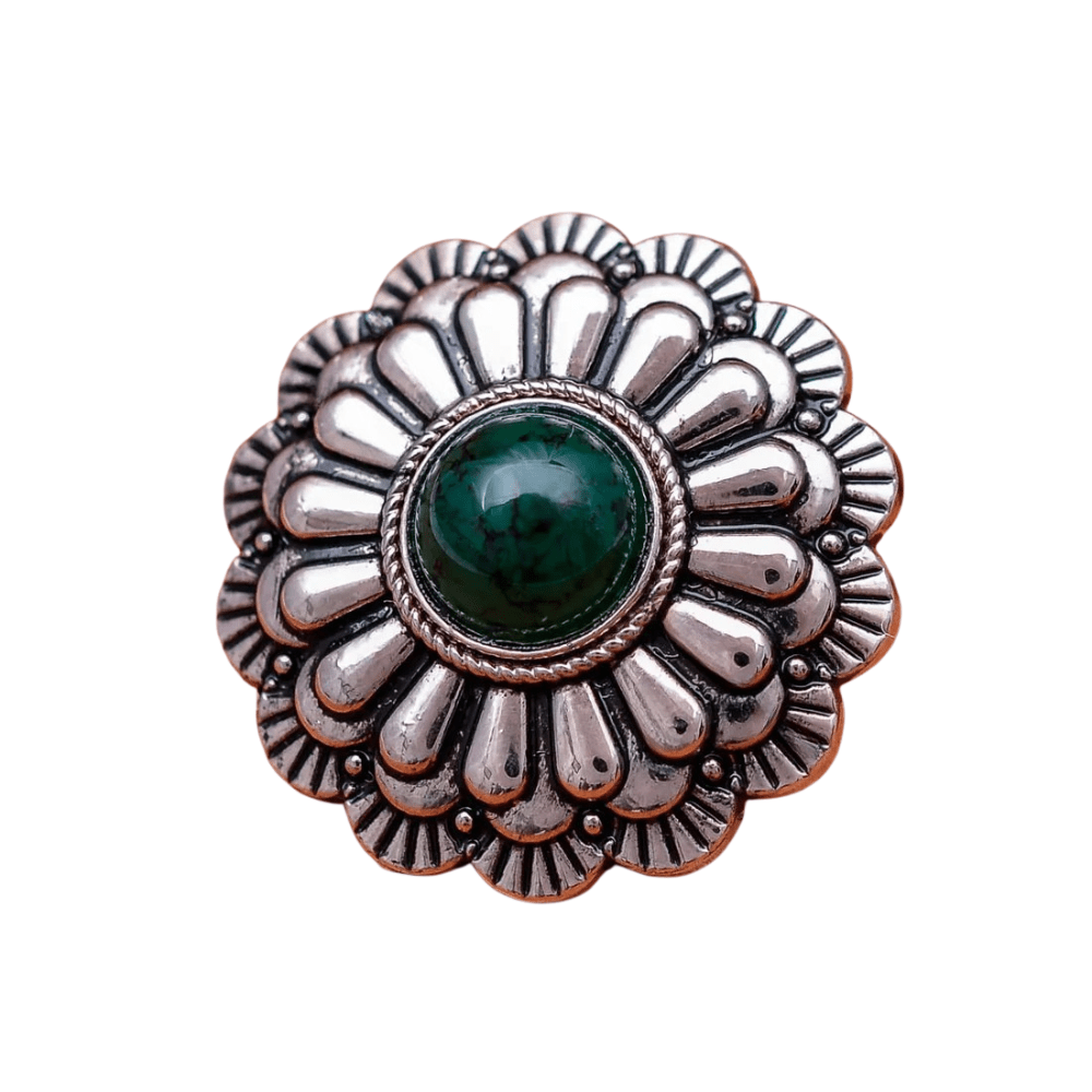 Silver Concho med 3D-Blomdesign och Färgad Pärla Grön pärla / 2st