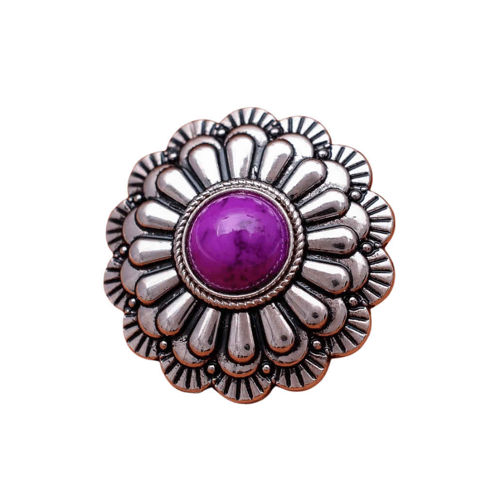 Silver Concho med 3D-Blomdesign och Färgad Pärla Lila pärla / 2st