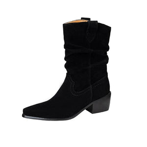 Slouchiga Cowboyboots i Mocka Svart / 35