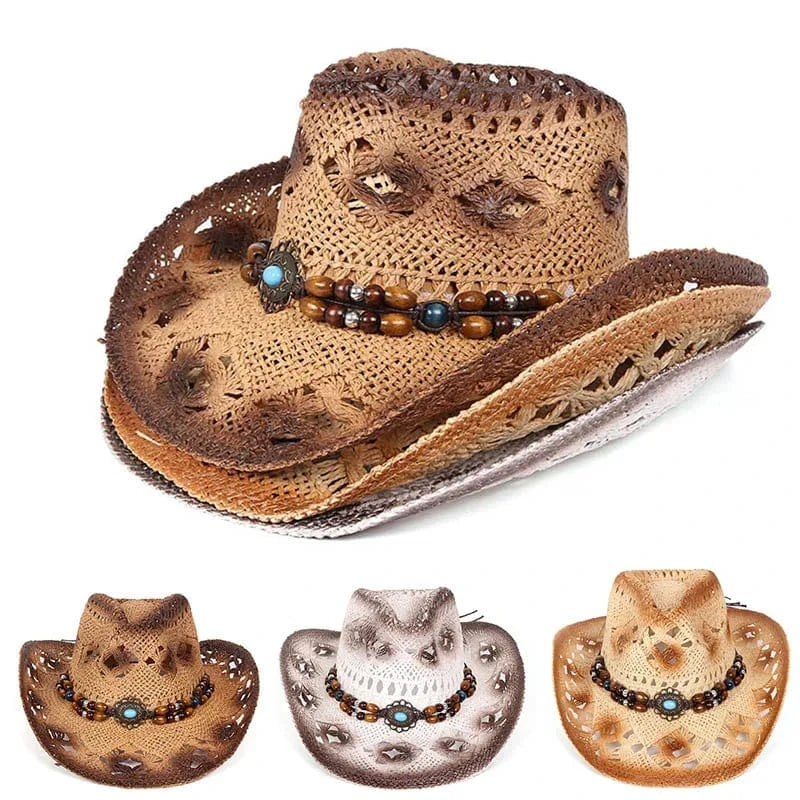 Stråcowboyhatt med pärlor