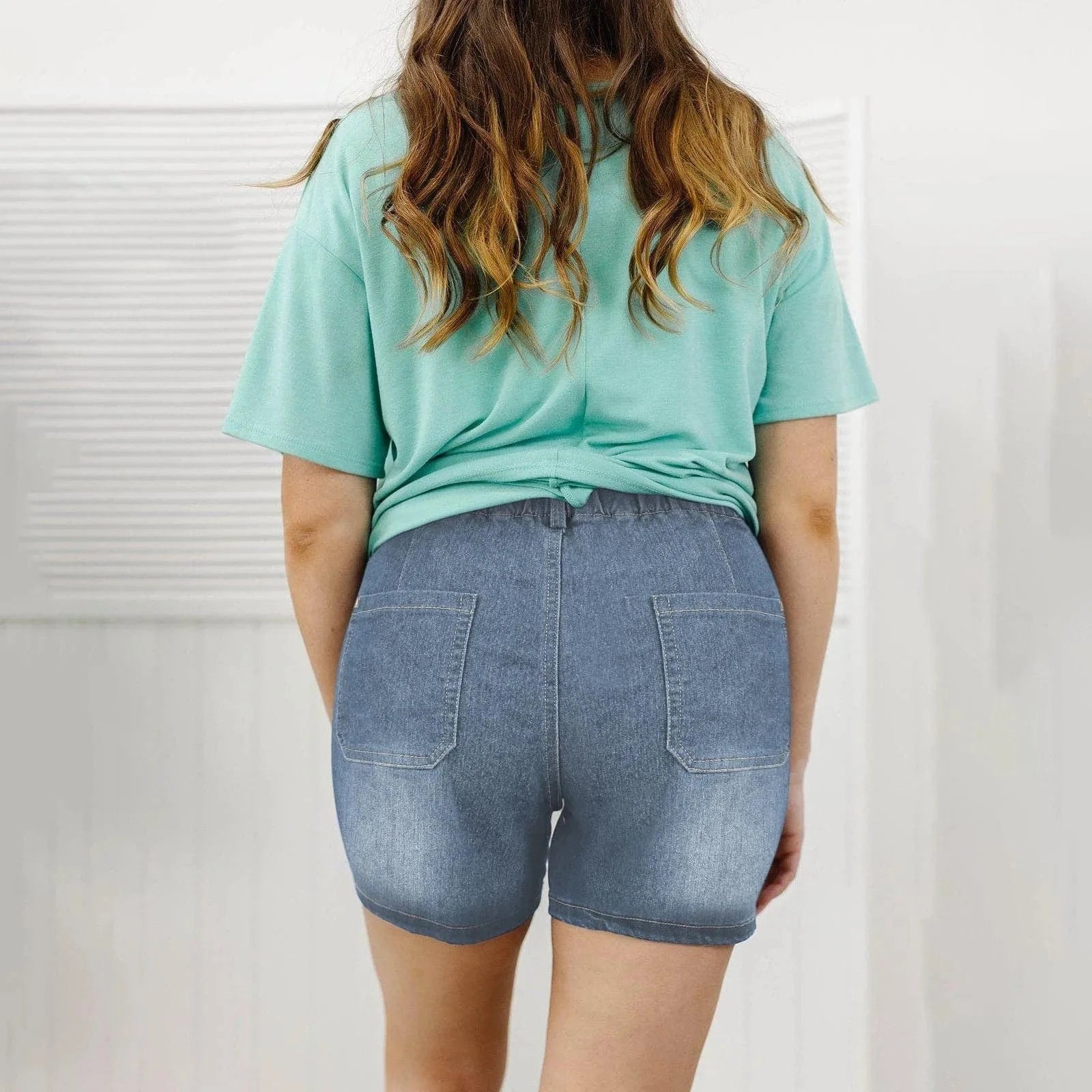 Stretch jeans shorts med hög midja