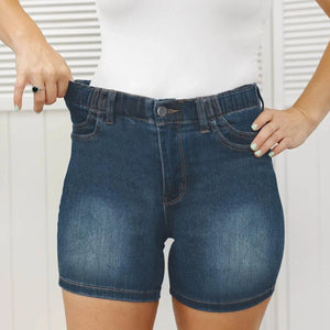 Stretch jeans shorts med hög midja
