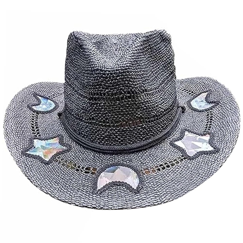 Suncatcher cowgirlhatt i halm Grå måne/stjärna